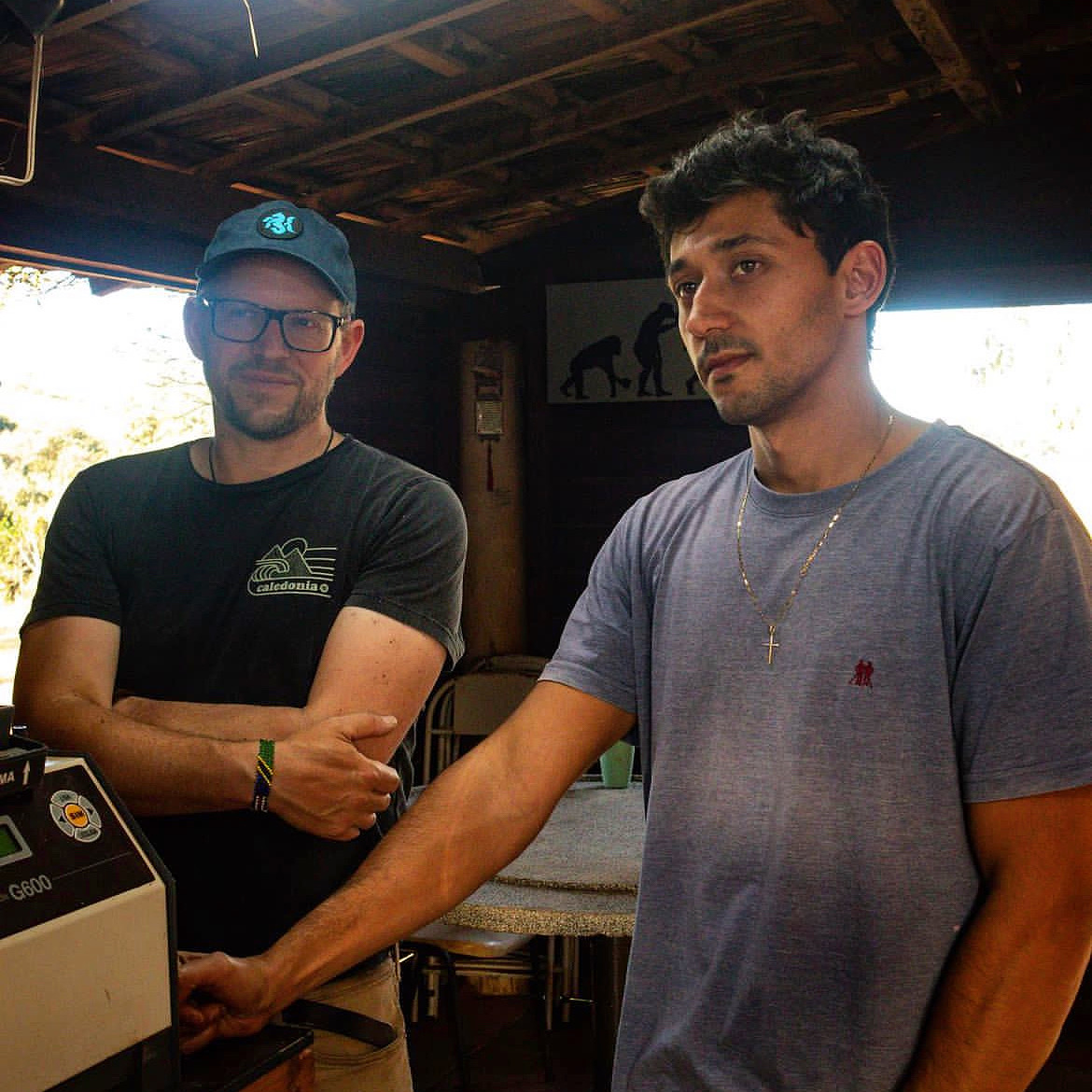 Glen Lyon Coffee co-owner Jamie Grant in Brazil with Fazenda do Lobo producer Gui Foresti